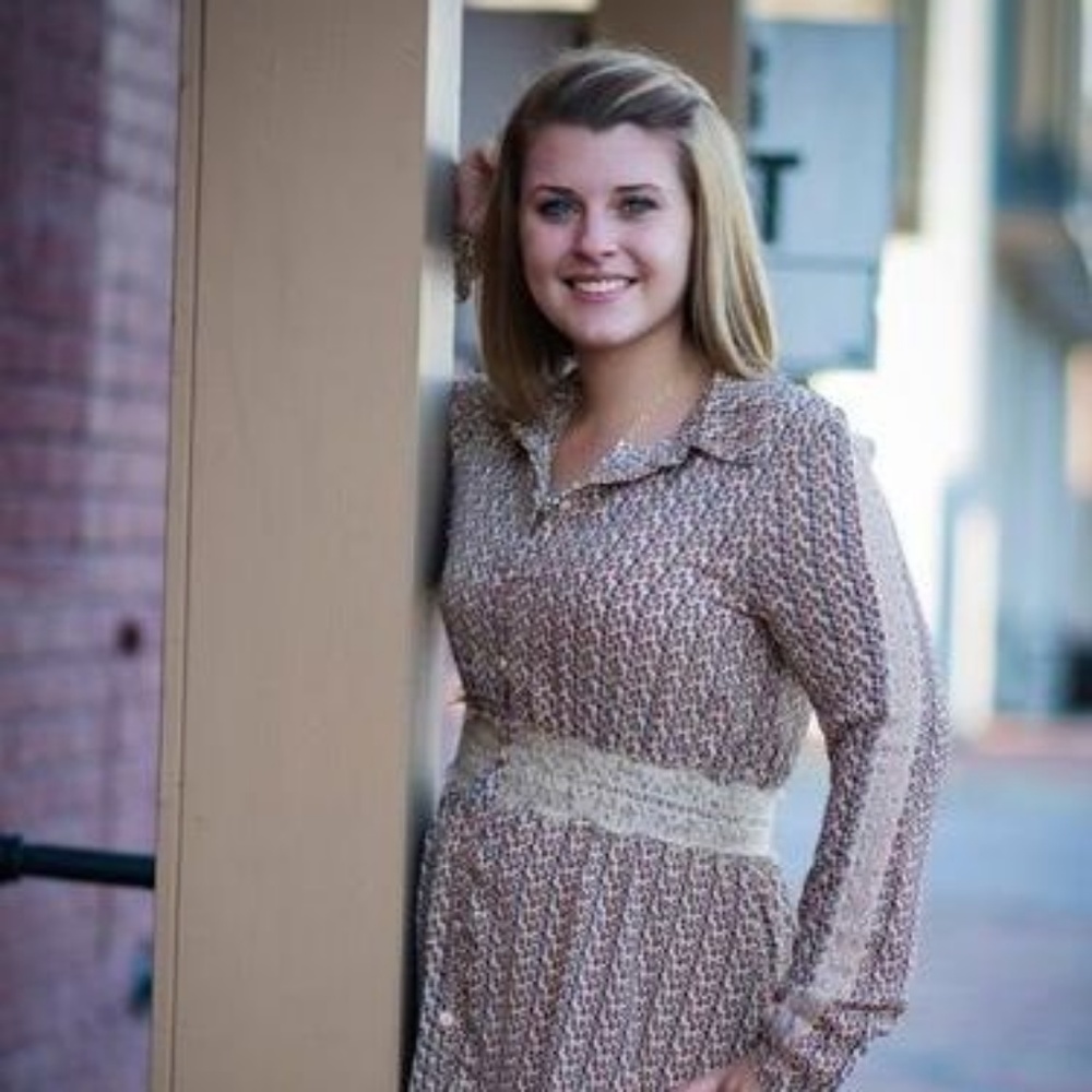 Beige Floral print button dress w/ lace detail